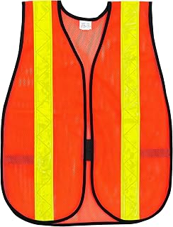 MCR Safety V231R Polyester Mesh General Purpose Safety Vest with 2-Inch Lime Reflective Stripe, Fluorescent Orange