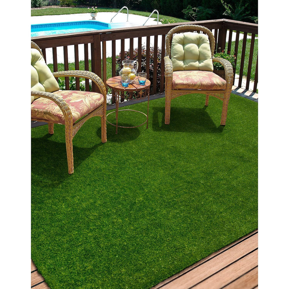 GreenSpace 4' x 6' Artificial Grass Rug by Joy Carpets – 4' x 6' (Rectangular), Polyethylene (PE), Green, Model 624N