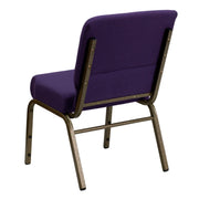 4 Pack HERCULES Series 21''W Stacking Church Chair in Royal Purple Fabric - Gold Vein Frame by Flash Furniture – Set of 4, Fabric, Metal, Model 4-FD-CH0221-4-GV-ROY-GG