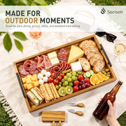 Socisen Teak Charcuterie Board, 24 x 12 Inch with 4 Cheese Knives, Natural