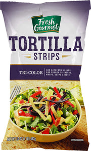 Fresh Gourmet Tortilla Strips / Tri-Color / 16 Ounce (Pack of 1) Salad Toppings