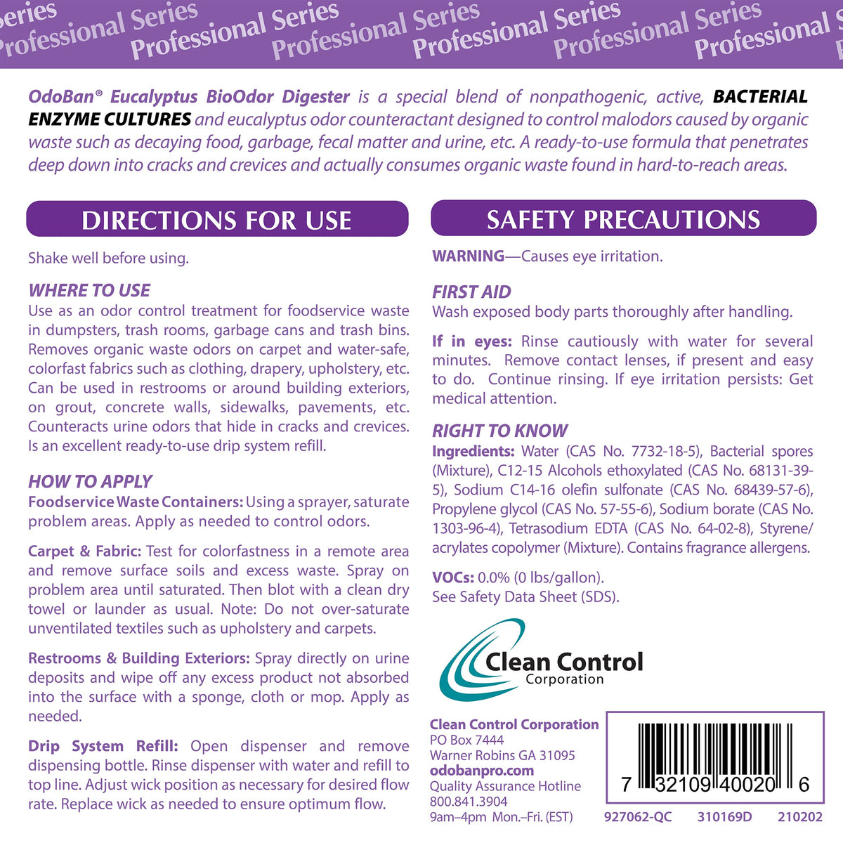 Professional Cleaning Ready-to-Use BioOdor Digester Harsh Aroma Counteractant by OdoBan – 128 Fl Oz (Pack of 2), Plastic, Clear, Pack of 2, Model BND02155
