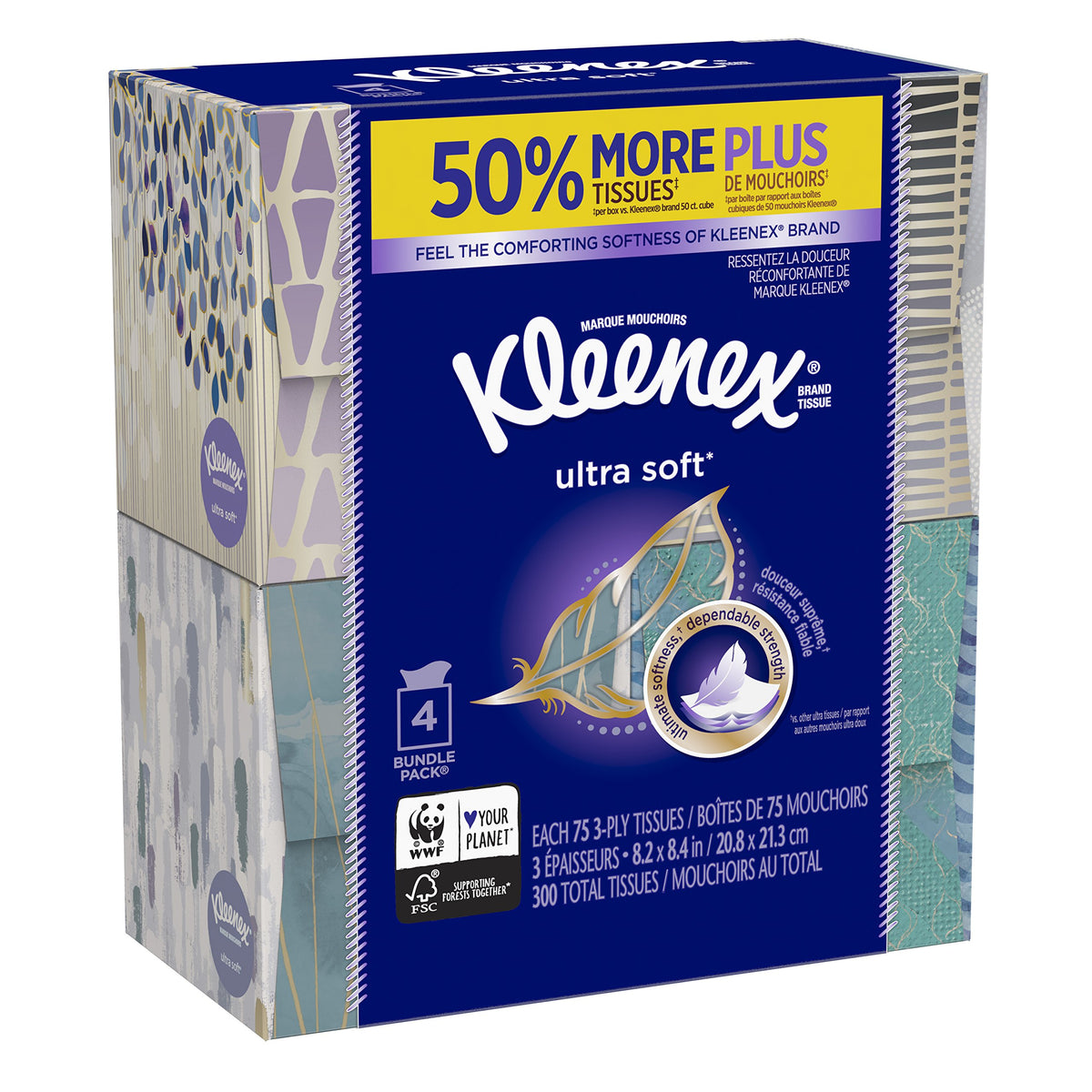 Ultra Soft Facial Tissues by Kleenex – 75 Count (Pack of 4), Paper, White, Pack of 4, Model 10036000258308