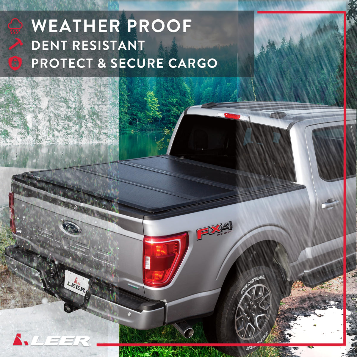 HF350M Tri-Folding Truck Bed Tonneau Cover by LEER – 6' 6" Bed, Fiberglass-reinforced Polymer, Black, Model 631301
