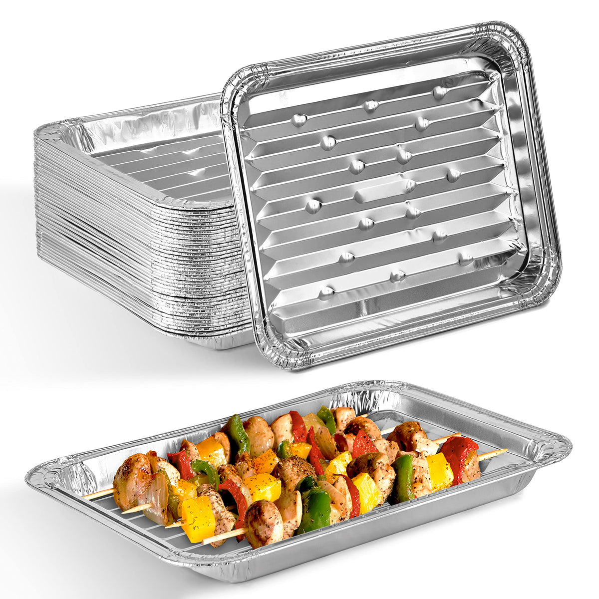 Disposable Aluminum Foil Broiler Pan (10 Pack) for Oven - Durable Broiling Drip Trays with Ribbed Bottom Surface for BBQ Grill-Like Texture - 13x9 Inch Pans by Stock Your Home –