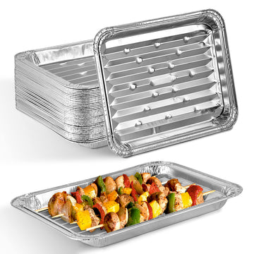 Disposable Aluminum Foil Broiler Pan (10 Pack) for Oven - Durable Broiling Drip Trays with Ribbed Bottom Surface for BBQ Grill-Like Texture - 13x9 Inch Pans by Stock Your Home –
