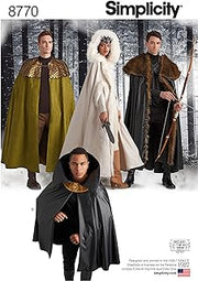 Simplicity 8770 Unisex Fantasy Cape Costume Sewing Pattern, Four Styles, One Size