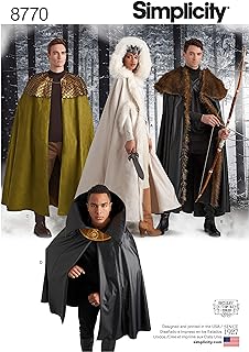 Simplicity 8770 Unisex Fantasy Cape Costume Sewing Pattern, Four Styles, One Size