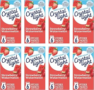 Crystal Light Strawberry Watermelon Drink Mix, Artificially Flavored Powdered Beverage, Zero Sugar, 5 Calories Per Serving, 1.96 oz (Pack of 8)