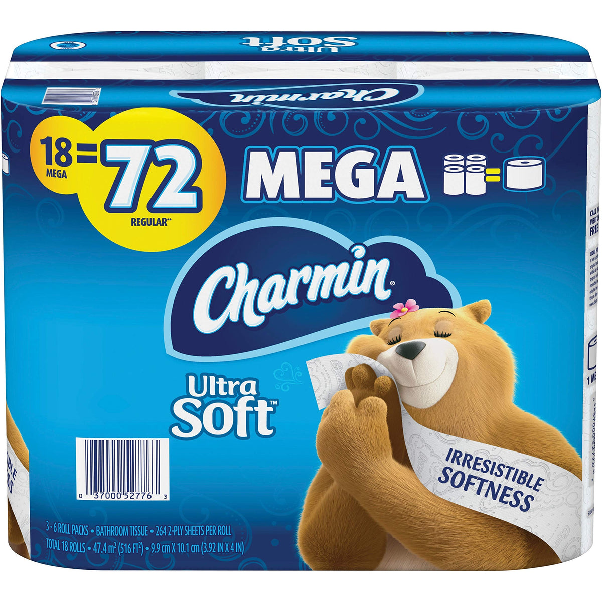 Ultra Soft Bath Tissue by Charmin – 18 rolls, Paper, White, Pack of 18, Model 52776
