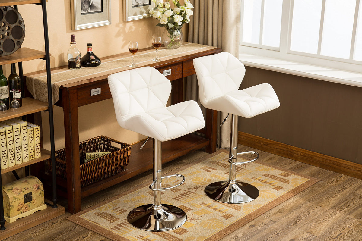Glasgow Contemporary Tufted Adjustable Height Hydraulic White Bar Stools by Roundhill Furniture – Metal, White, Pack of 2, Model PC190WH