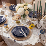 KIRE Plastic Plates, 200 Count with Silver Rim, Navy Blue