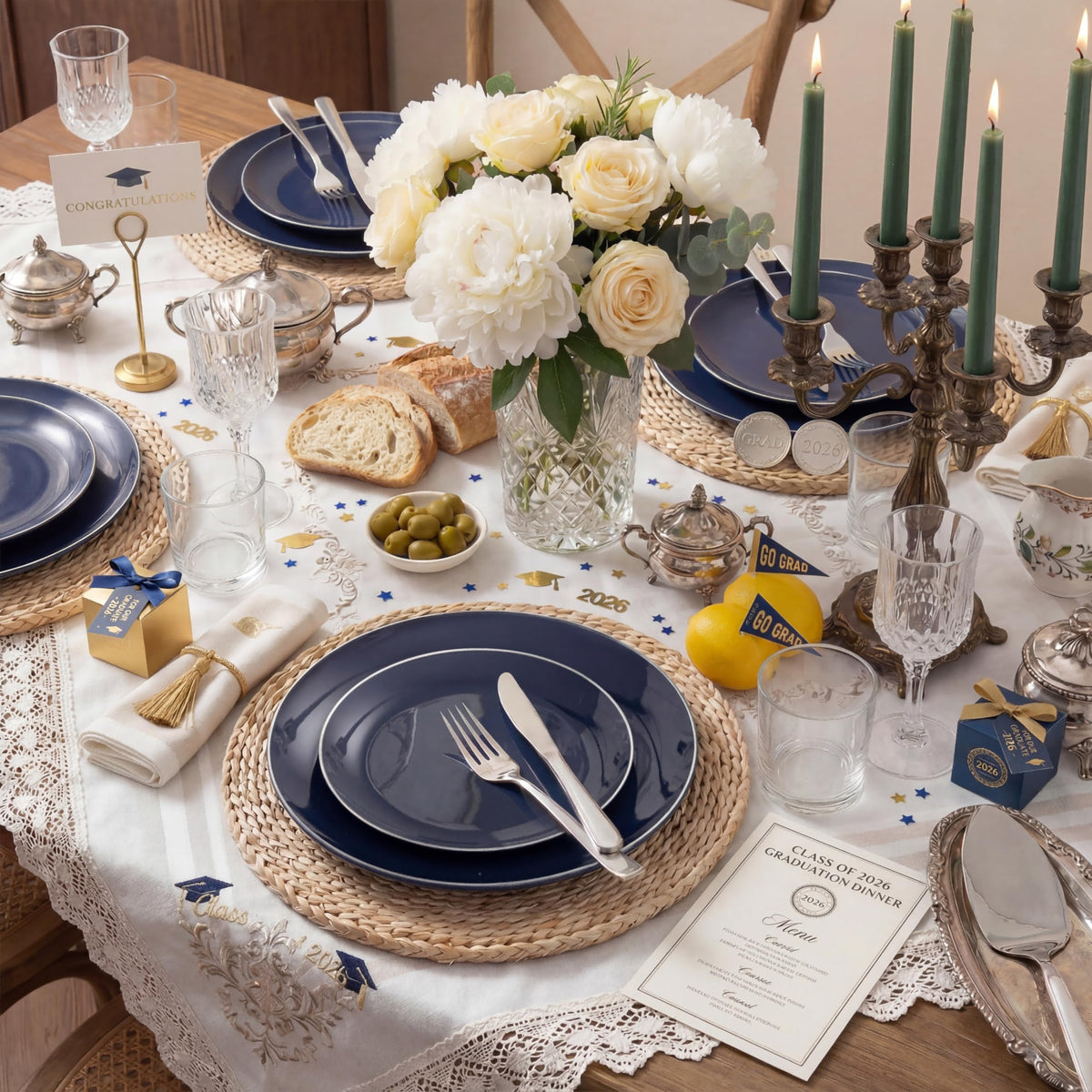 KIRE Plastic Plates, 200 Count with Silver Rim, Navy Blue