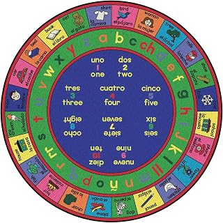 Joy Carpets Kid Essentials Spanish LenguaLink Rug, Multi, 13'2" Round