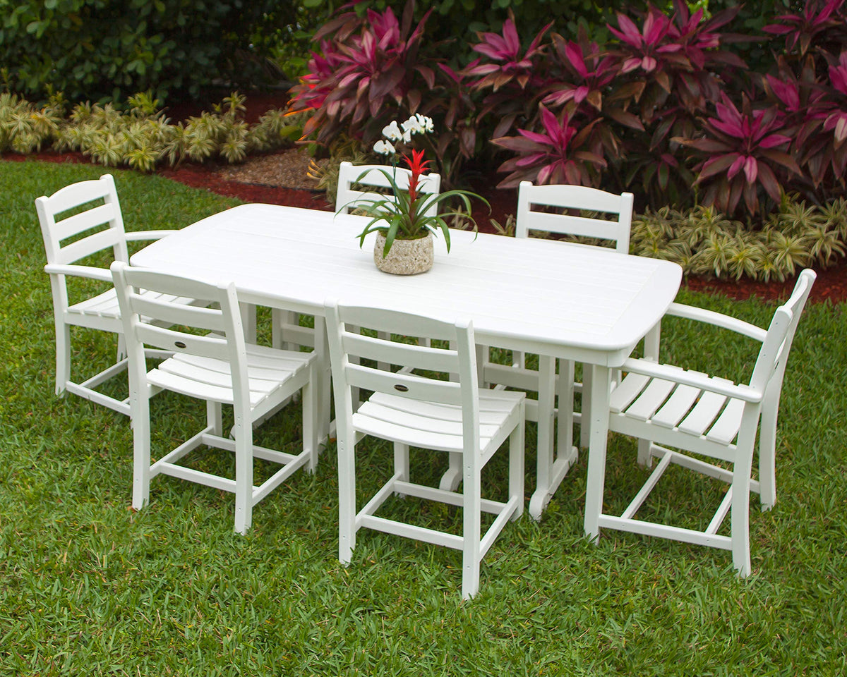® La Casa Café Dining Set by Polywood – Onesize, High Density Polyethylene, Aruba / White, Pack of 7, Model PWS131-1-10306