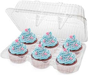 Stock Your Home 6-Compartment Plastic Cupcake Containers Disposable (40 Count) Clear Container with Connected Dome Lid, BPA Free, For Standard Sized Cupcakes