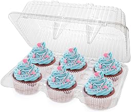 Stock Your Home 6-Compartment Plastic Cupcake Containers Disposable (40 Count) Clear Container with Connected Dome Lid, BPA Free, For Standard Sized Cupcakes