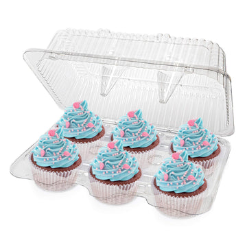6-Compartment Plastic Cupcake Containers Disposable (40 Count) Clear Container with Connected Dome Lid by Stock Your Home – 6 Compartment - 40 Count, 2.5 inches, Model 2336