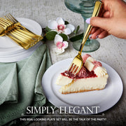 200 Pcs White Plastic Dessert Plates for Weddings and Gold Plastic Forks by Stock Your Home – 8 Pack Pack of 25, Plastic, White, Pack of 200, Model SYH-3620-QV-8CT