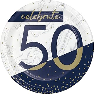 Creative Converting Navy and Gold 50th Birthday Dessert Plates, 8 ct