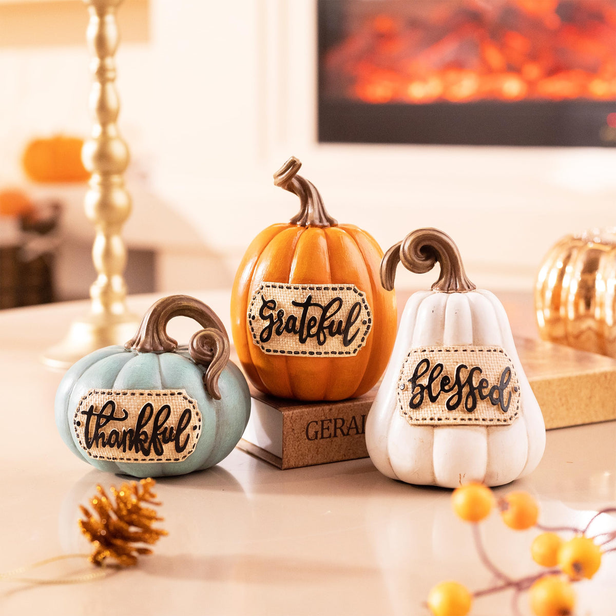Valery Madelyn Resin Pumpkin Figurines, Set of 3, Orange
