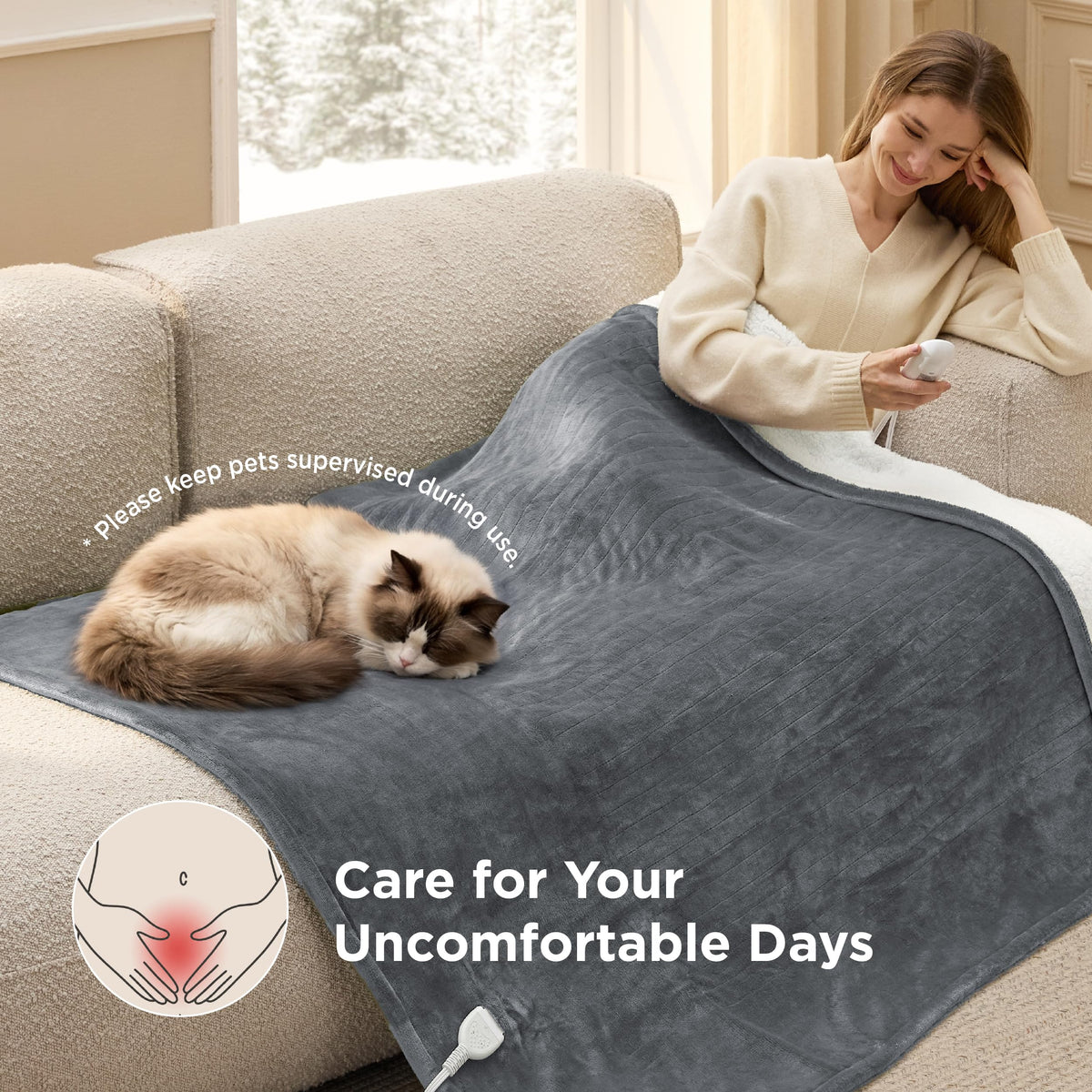 Bedsure Electric Heated Throw, 6 Heat Levels with 6 Timers up to 10 Hours, Grey