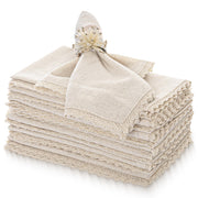 Fingercraft Cloth Napkins with Lace Trim, Cotton Linen Blend, Set of 12, Ivory