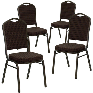 Hercules Crown Back Stackable Banquet Chair by Flash Furniture – Set of 4, Terylene, Cotton, Fabric, Foam, Oriented Strand Board, Plastic, Metal, Model 4-NG-C01-BROWN-GV-GG