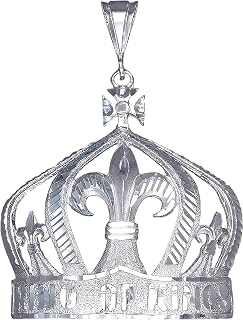 Sterling Silver King Crown Charm Pendant Necklace Diamond Cut Finish with Chain