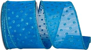 Reliant Ribbon Mesh Deluxe Glitter Dots Wired Edge Ribbon, Turquoise