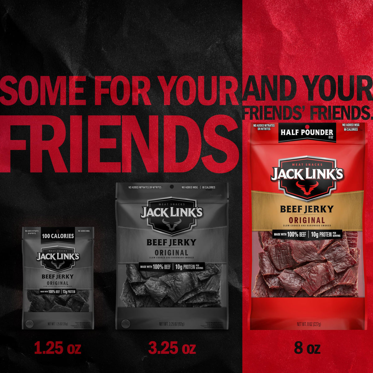 Beef Jerky Half Pounder - Original - 8 oz by Jack Link's – 8 Ounce (Pack of 1), Sweet & Hot, Model 10000008206