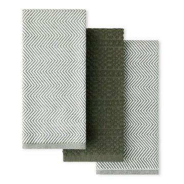 KitchenAid Evergreen Textured Towels, Oversized 18x28 Inch, Deep Forest Green 3-Pack