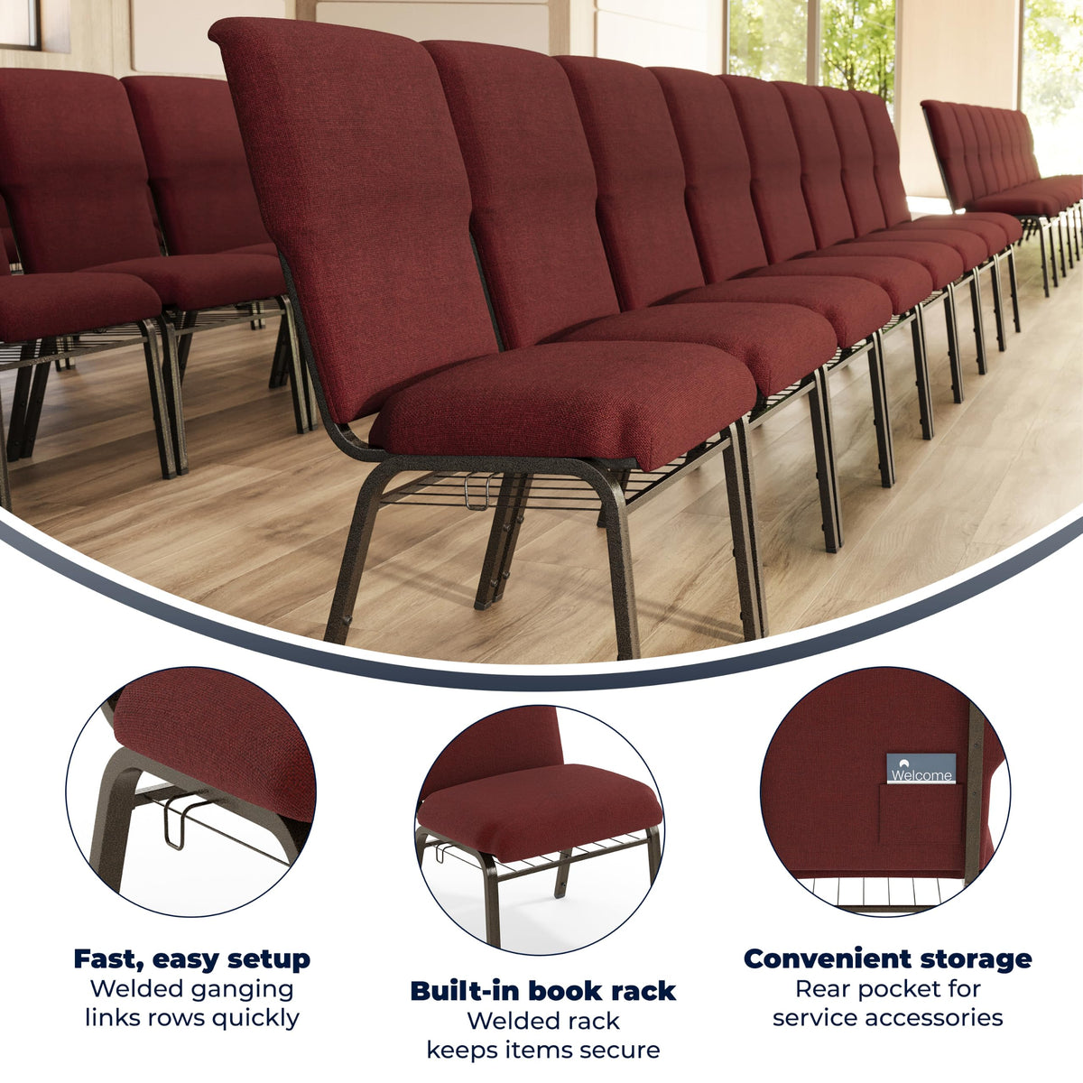 Flash Furniture Maroon Fabric/Gold Vein Frame / Set of 1 / Classic Stacking Chairs