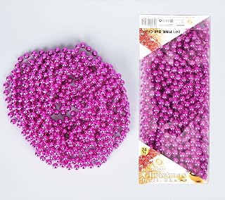 24ft Pink Blank Christmas Bead Chain Metallic Christmas Bead Garland Artificial Beads Glitter for Christmas Tree Hanging Decorations DIY Arts & Crafts Jeweler
