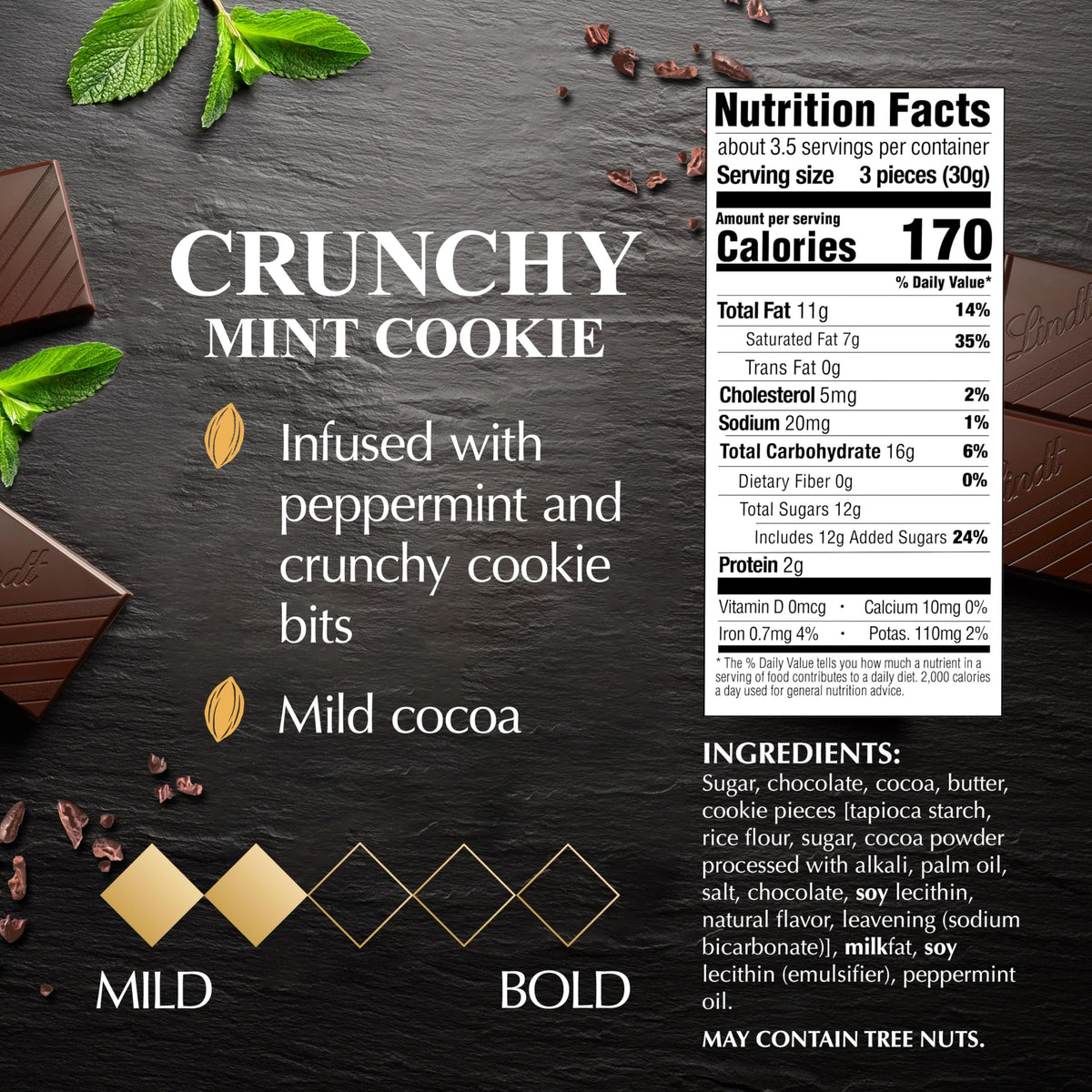 EXCELLENCE Mint Cookie Dark Chocolate Candy Bar by Lindt – Full Size