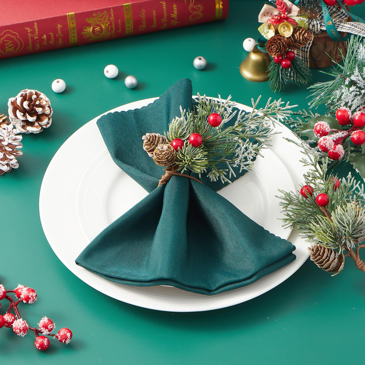 Aptywow Christmas Napkin Rings, Set of 12, Green