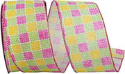 Reliant Ribbon Pastels Printed Stitched Check Wired Edge, Multi, 2-1/2 Inch, 20 Yards