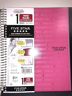 Five Star Patterned Spiral Notebook 1 Subject Wide Ruled, Pink