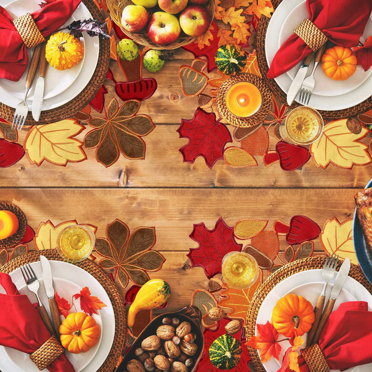 Tudomro Embroidered Fall Placemats, 11 x 17 Inch, Set of 6