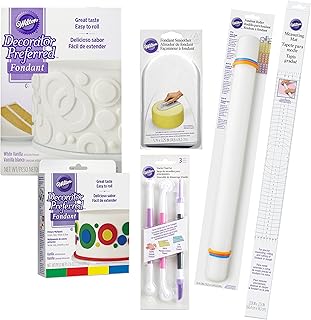 Wilton Fondant Tool Set, Intermediate, 15-Piece - White and Primary Color Fondant, Smoother, Rolling Pin,