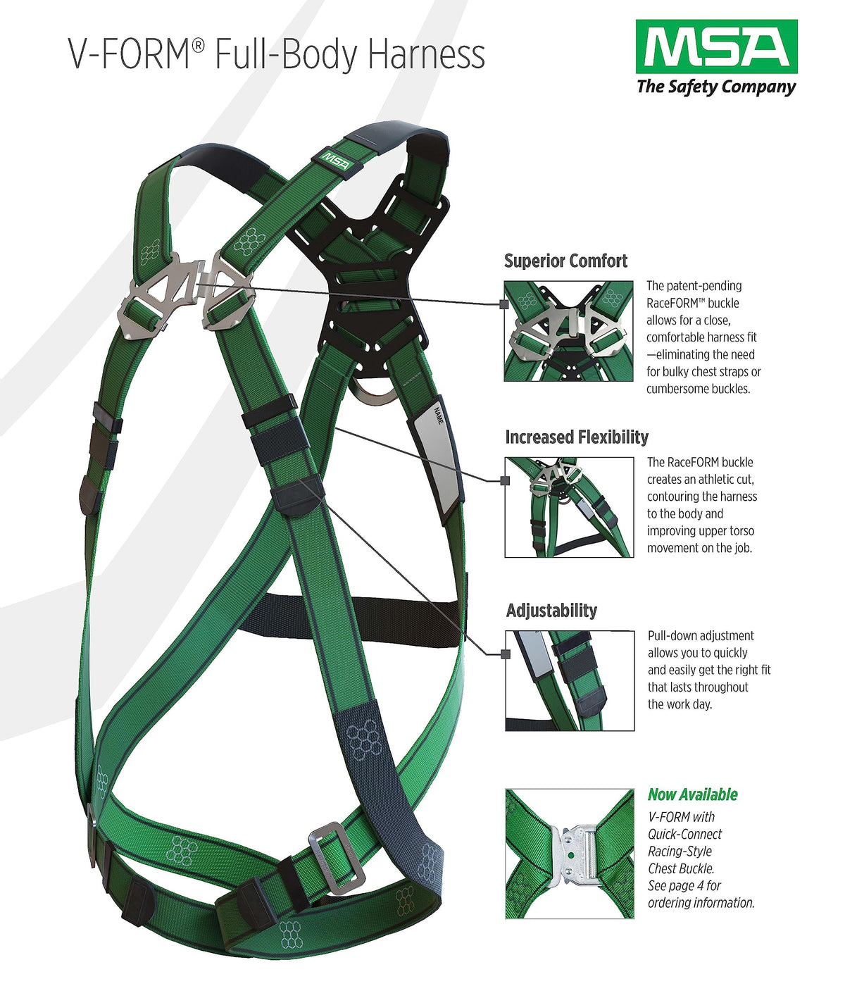 V-Form Full Body Safety Harness - Size: Standard (Medium) by MSA – Standard, Polyester, Green, Model 10197215
