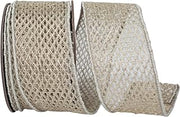 Reliant Ribbon Ribbon - Antique Metallic Chain Link Net Wired Edge Ribbon, Platinum, 2-1/2 Inch, 10 Yards