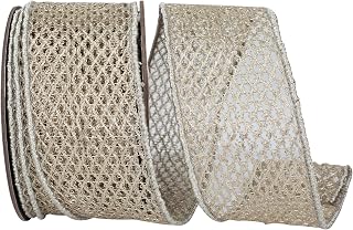 Reliant Ribbon Ribbon - Antique Metallic Chain Link Net Wired Edge Ribbon, Platinum, 2-1/2 Inch, 10 Yards
