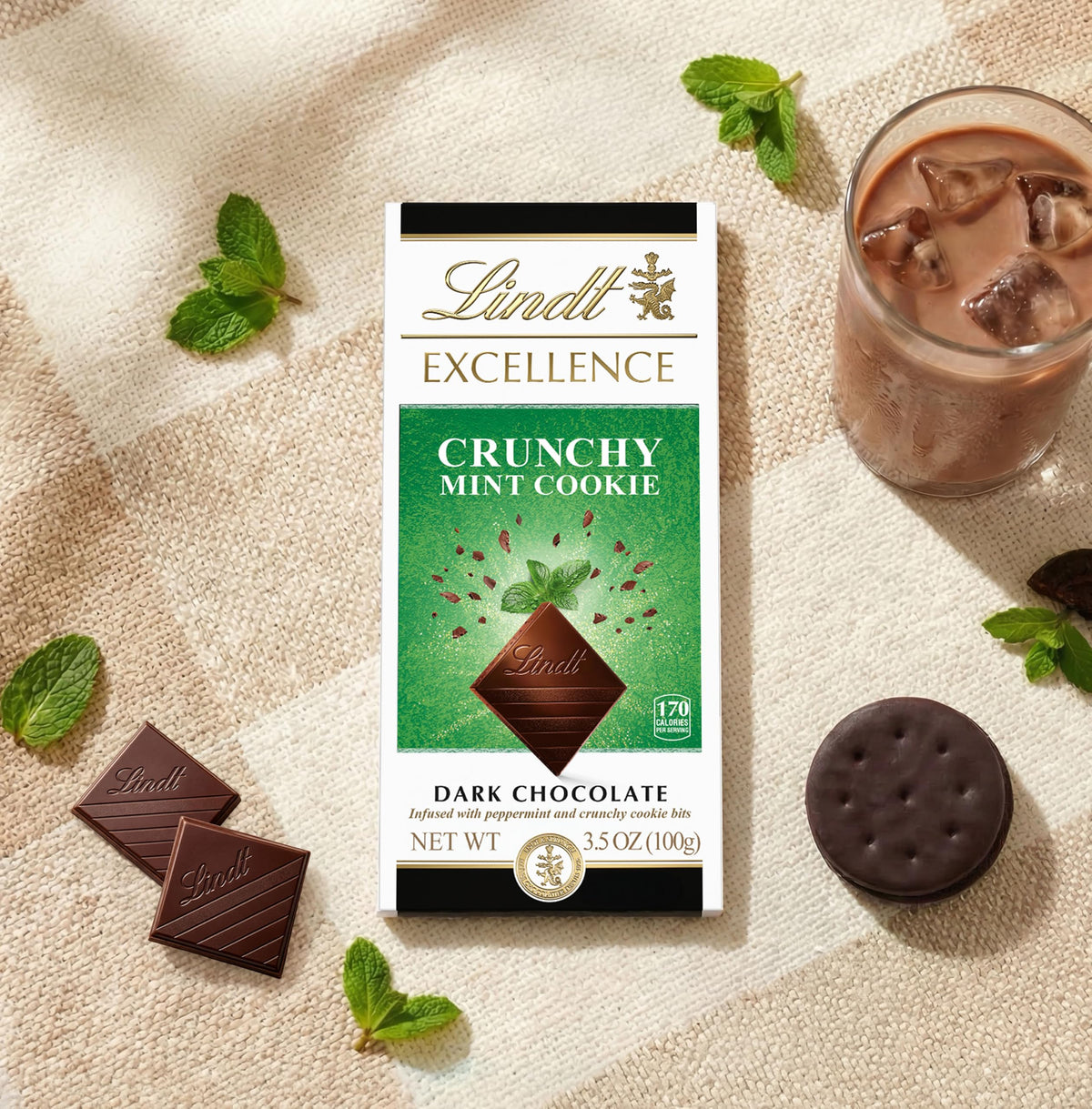 EXCELLENCE Mint Cookie Dark Chocolate Candy Bar by Lindt – Full Size