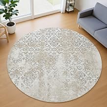 Addison Rugs Chantille ACN2788 Ivory 8' x 8' Indoor/Outdoor, Machine Washable, Easy Clean, Non Shedding, Bedroom, Living Room, Dining Room, Kitchen, Patio Round Rug