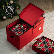 Zober Ornament Storage Box, Holds 128 3-Inch Ornaments, Red