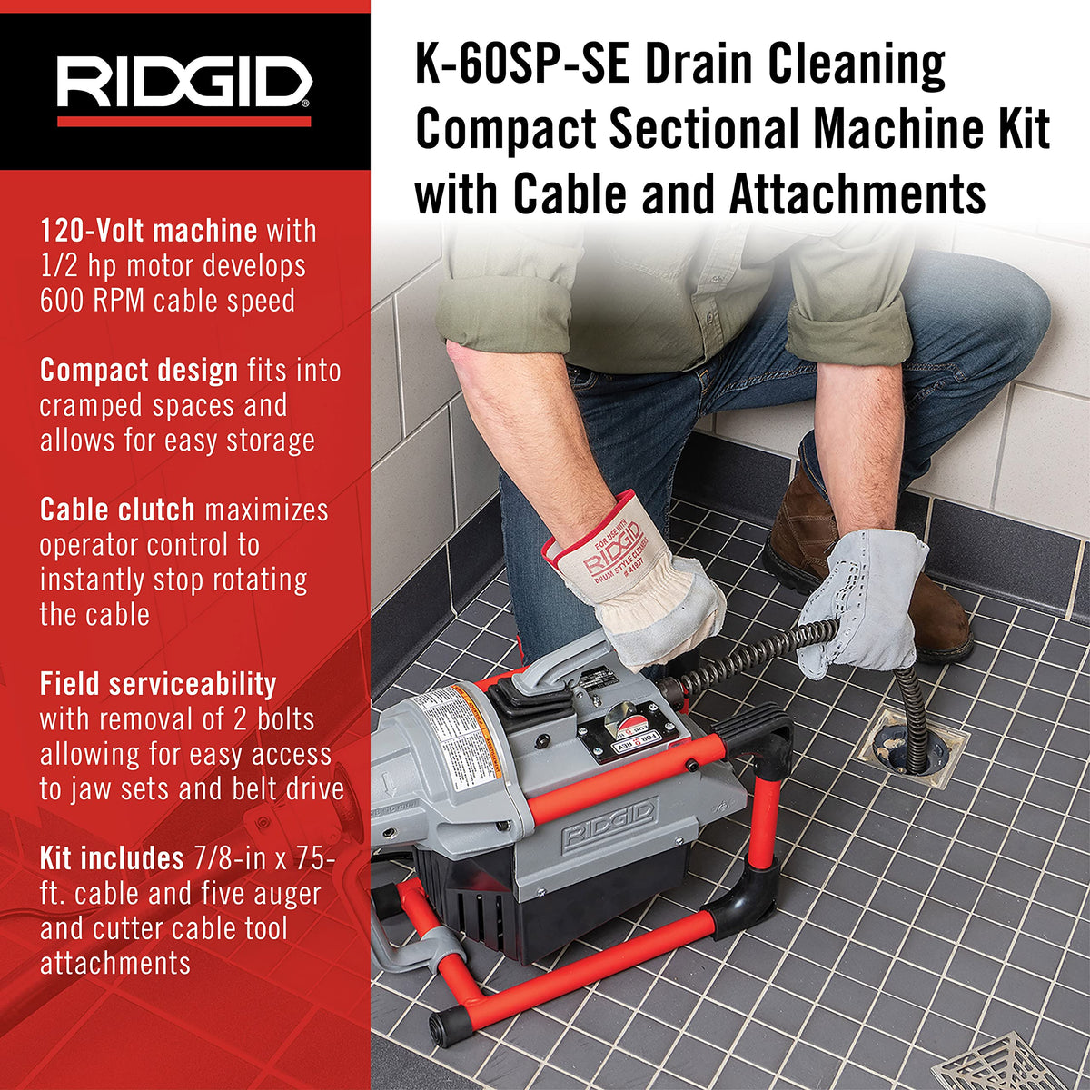 RIDGID Sectional Machine + Cable Kit / 1 Pipe Cutters