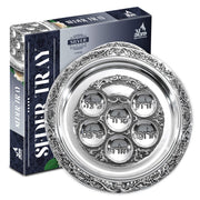 Ner Mitzvah Silver Plated Seder Plate, Round Passover Kaarah, 12 Inch Diameter