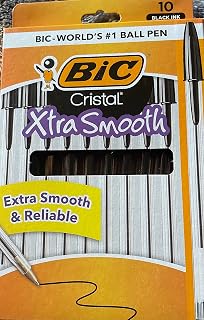 BIC Cristal Ball Pens, Medium Point, Translucent Barrel, Black Ink, Pack of 10 Pens