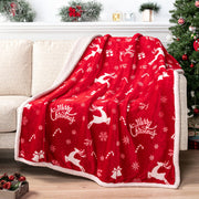 Pavilia Reindeer Throw Blanket, Sherpa Fleece, Red 50x60